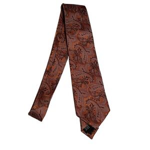 Haggar‎ Tie Paisley Orange Woven 100% Polyester Handmade Formal Fast Ship